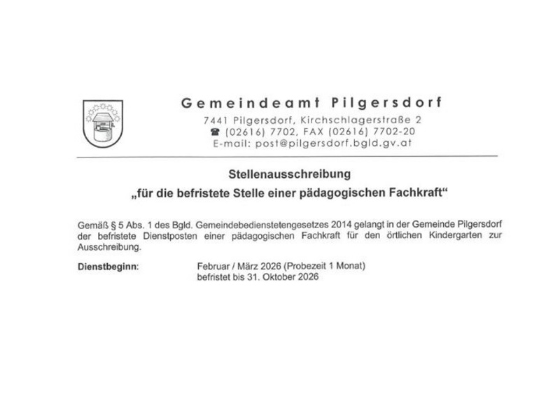 Stellenausschreibung Pädagogische Fachkraft